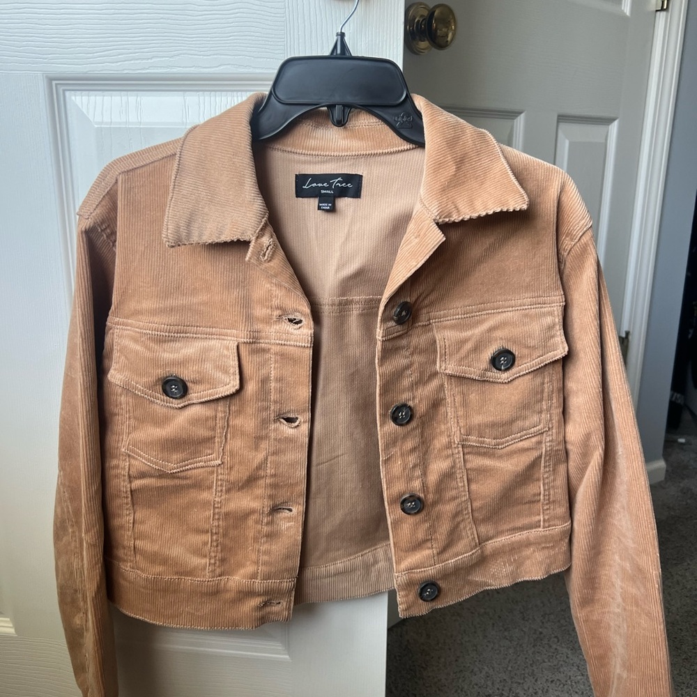 Cropped Camel Corduroy Jean Jacket